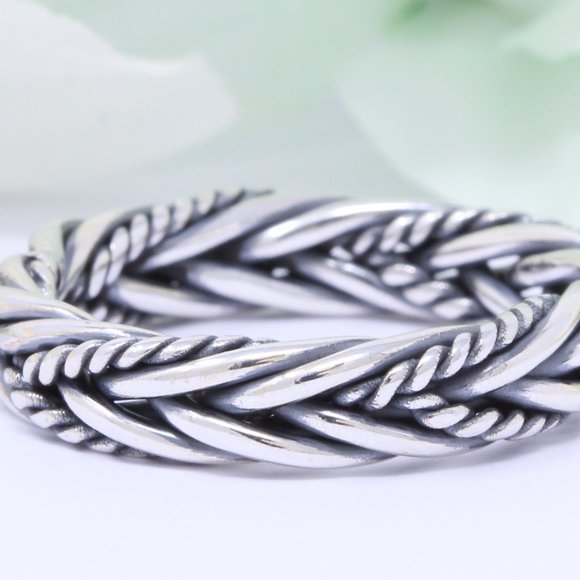4mm Braided Twisted Band Ring 925 Sterling Silver - Picture 1 of 2